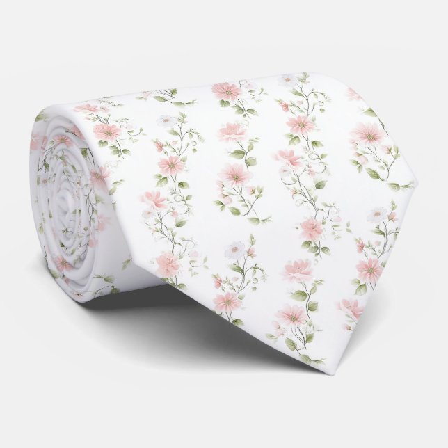 Corbata con delicado patrón floral rosa (Enrollado)