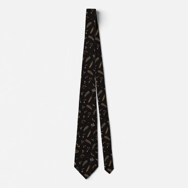 Corbata con elegante patrón de hoja negra (Anverso)
