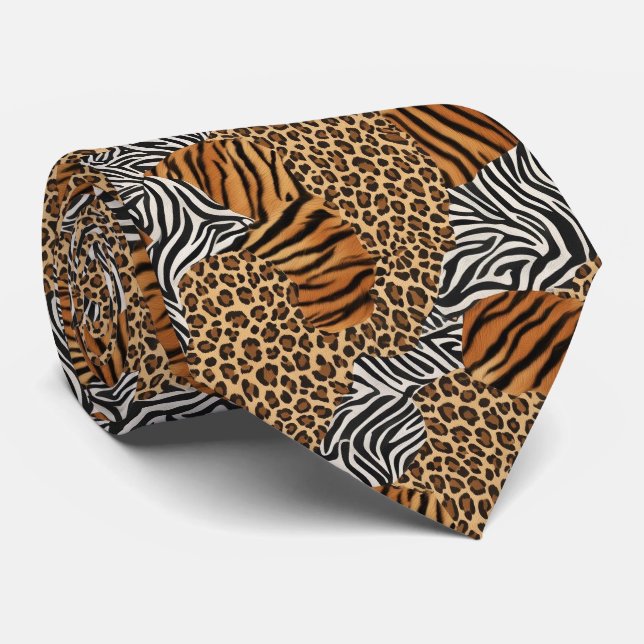 Corbata con estampado de animal salvaje manchado (Enrollado)