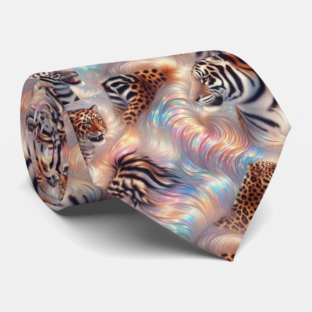 Corbata con estampado de animal salvaje y opalo ma (Enrollado)