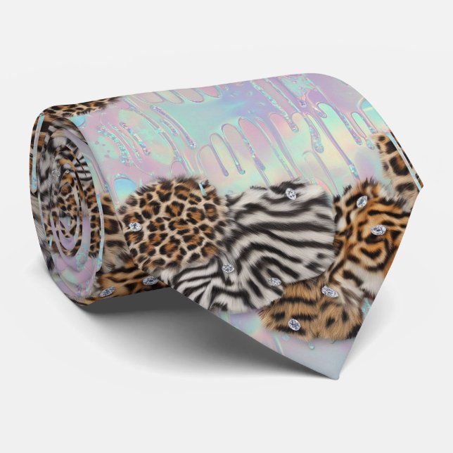 Corbata con estampado de animal salvaje y ópalo mo (Enrollado)