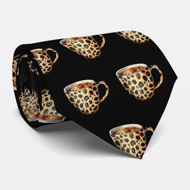 Corbata con Estampado de Café en Taza de Leopardo (Enrollado)