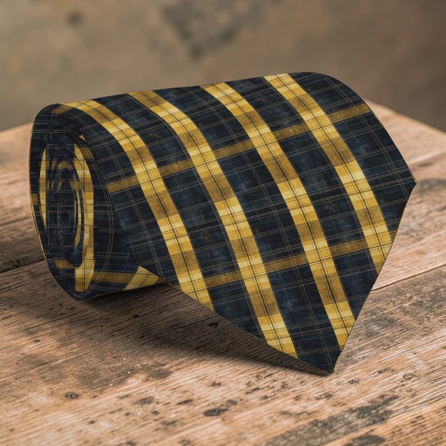 Corbata con estampado de cuadros negros y dorados/ (Subido por el creador)