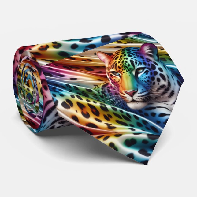 Corbata con estampado de leopardo arcoíris (Enrollado)