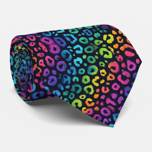 Corbata con Estampado de Leopardo Arcoíris Negro N