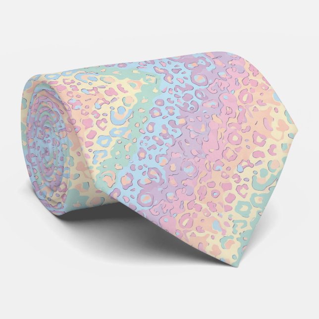 Corbata con Estampado de Leopardo Arcoíris Pastel (Enrollado)