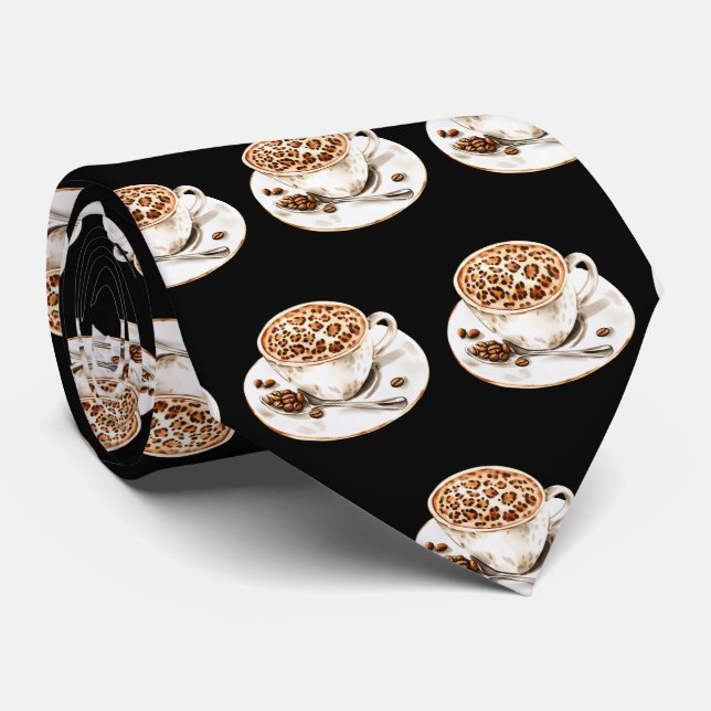 Corbata con Estampado de Leopardo de Taza de Café (Enrollado)