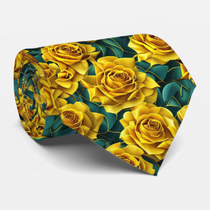 Corbata con estampado de rosa amarilla