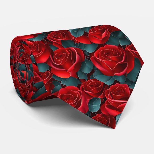 Corbata con estampado de rosa roja (Enrollado)