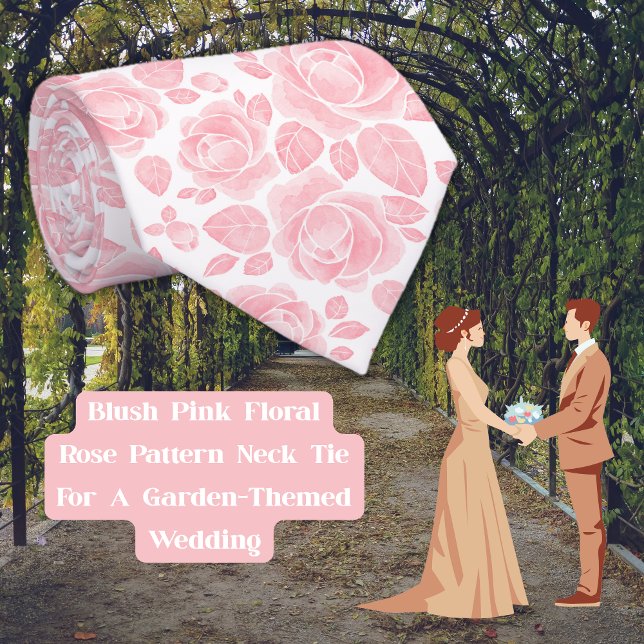 Corbata con Estampado de Rosas Florales Rosa (Blush Pink Floral Rose Pattern Neck Tie)