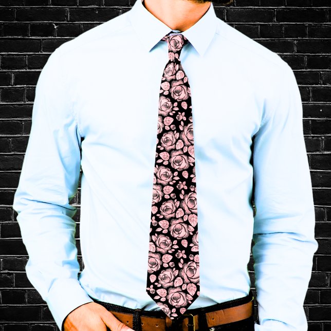 Corbata con estampado de rosas florales rosa claro (Blush Pink Floral Rose Pattern Neck Tie)