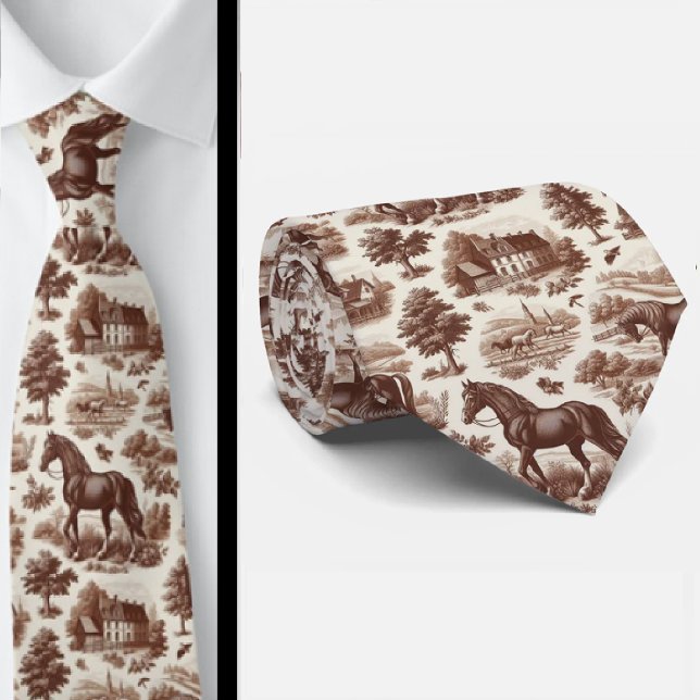 Corbata con estampado de Toile de Jouy de caballo  (Subido por el creador)