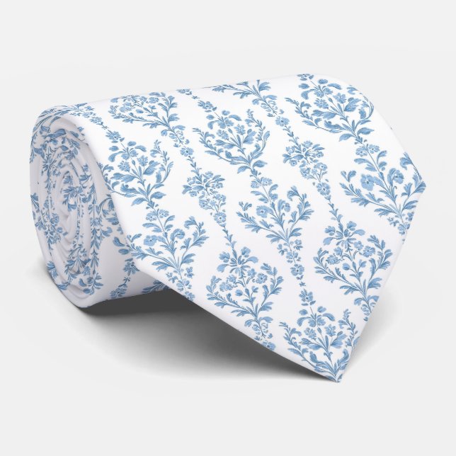 Corbata con estampado floral azul blanco (Enrollado)