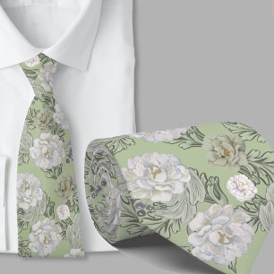 Corbata con estampado floral verde salvia flores g