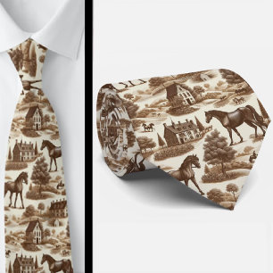 Corbata con estampado Toile de Jouy de caballos de