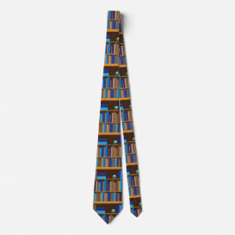 Corbata con estantes con libros de aprendizaje
