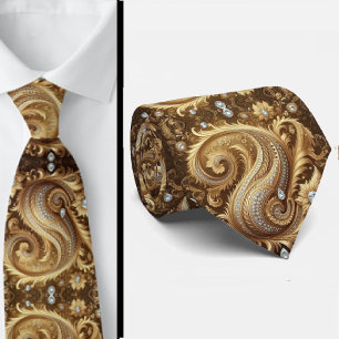 Corbata con Estilo Paisley de Diamante en Blanco y