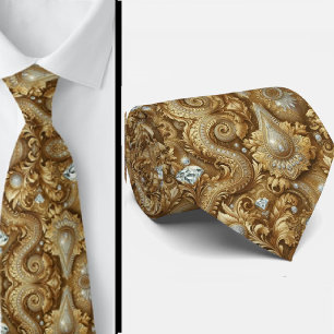 Corbata con Estilo Paisley de Diamante en Blanco y