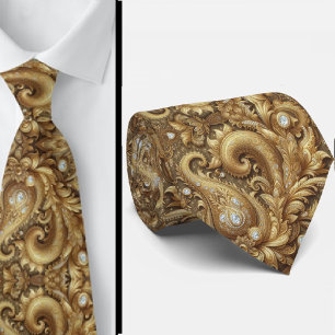 Corbata con Estilo Paisley de Diamante en Blanco y