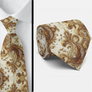 Corbata con Estilo Paisley Diamante Blanco y Dorad
