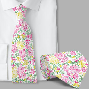Corbata con Estilo Patrón Floral Rosa y Amarillo
