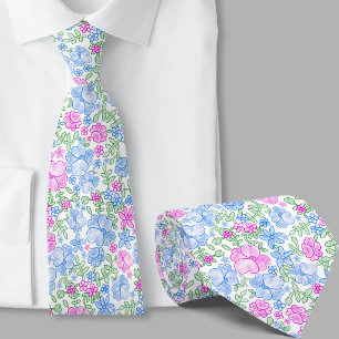 Corbata con Estilo Patrón Floral Rosa y Azul