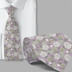 Corbata con flores de color malva polvoriento con 