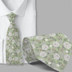 Corbata con flores de color verde salvia con estam