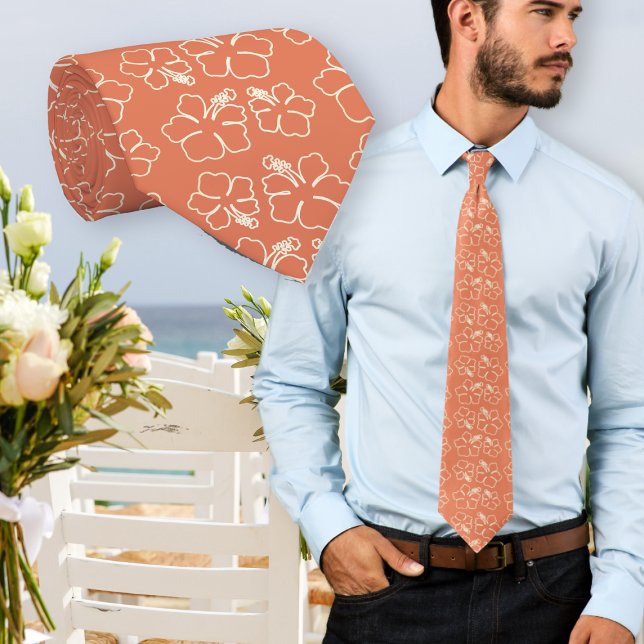 Corbata con flores de Hibisco patrón coral oscuro (Subido por el creador)