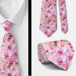 Corbata con flores de orquídea rosa