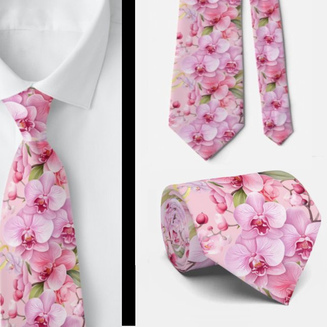 Corbata con flores de orquídea rosa (Subido por el creador)
