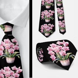 Corbata con flores de orquídea rosa