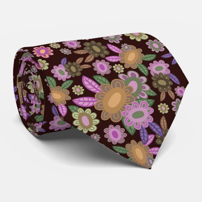 Corbata con flores hippies en flor (Enrollado)
