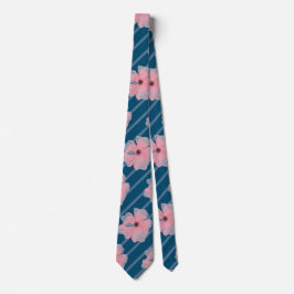 Corbata con flores rosadas y rayas
