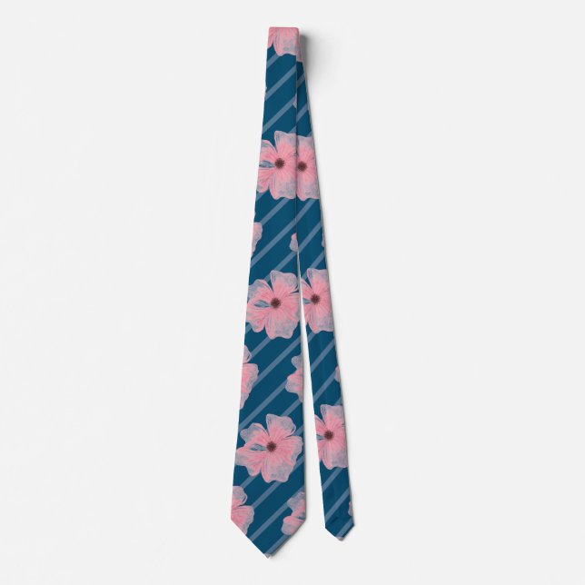Corbata con flores rosadas y rayas (Anverso)
