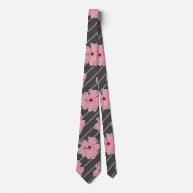Corbata con flores rosadas y rayas (Anverso)