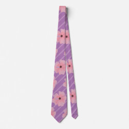Corbata con flores rosadas y rayas