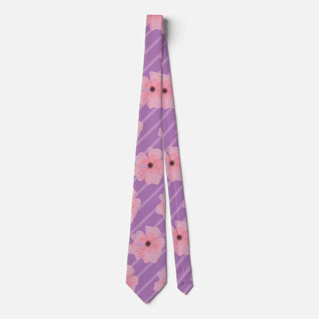 Corbata con flores rosadas y rayas (Anverso)
