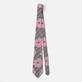 Corbata con flores rosadas y rayas