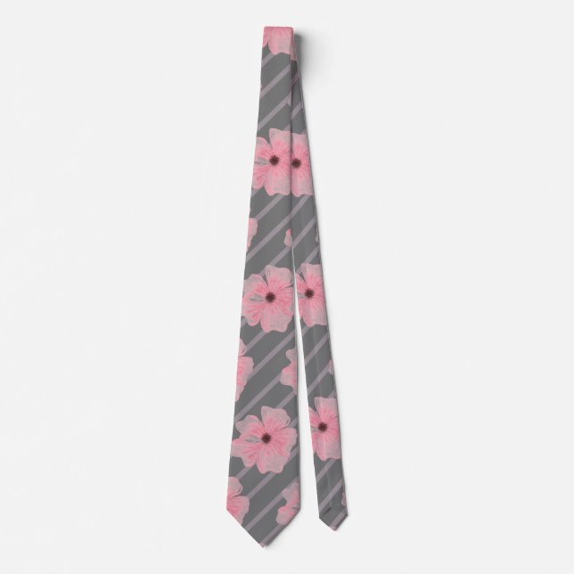 Corbata con flores rosadas y rayas (Anverso)