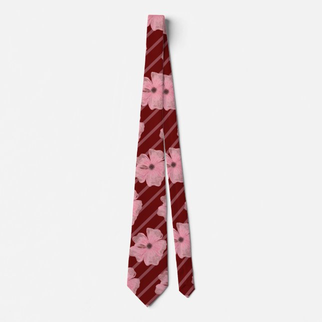 Corbata con flores rosadas y rayas (Anverso)