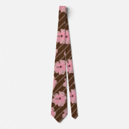 Corbata con flores rosadas y rayas