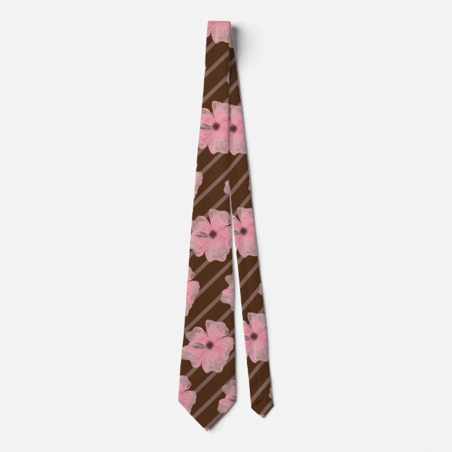 Corbata con flores rosadas y rayas (Anverso)