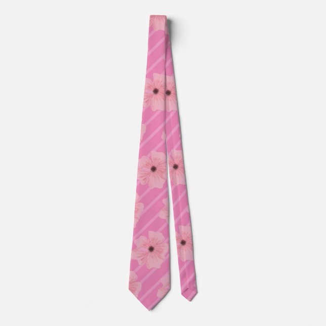 Corbata con flores rosadas y rayas (Anverso)