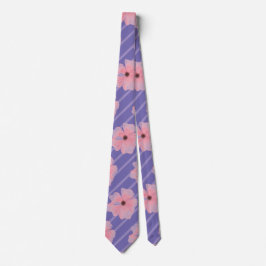 Corbata con flores rosadas y rayas