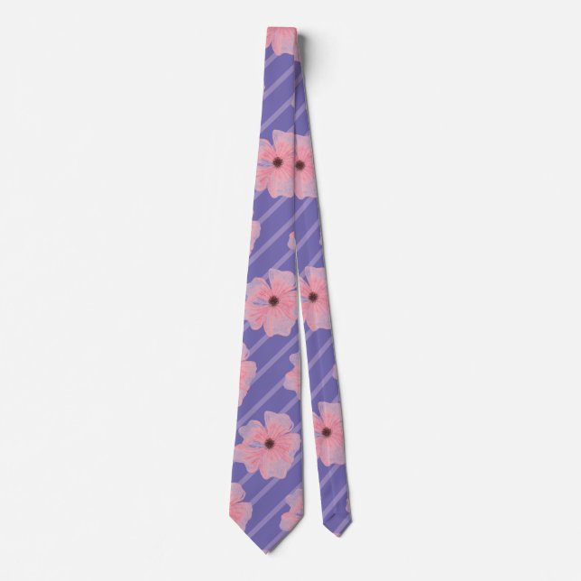 Corbata con flores rosadas y rayas (Anverso)