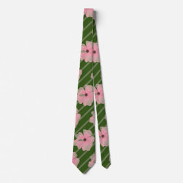 Corbata con flores rosadas y rayas