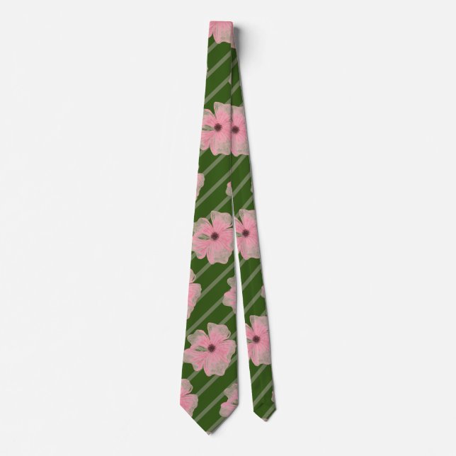 Corbata con flores rosadas y rayas (Anverso)