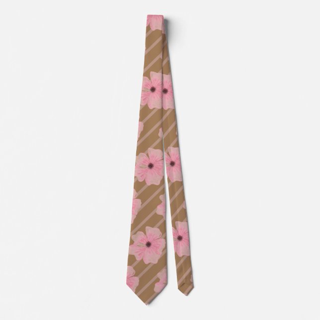 Corbata con flores rosadas y rayas (Anverso)