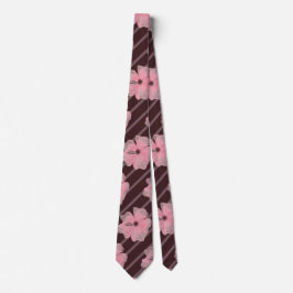 Corbata con flores rosadas y rayas